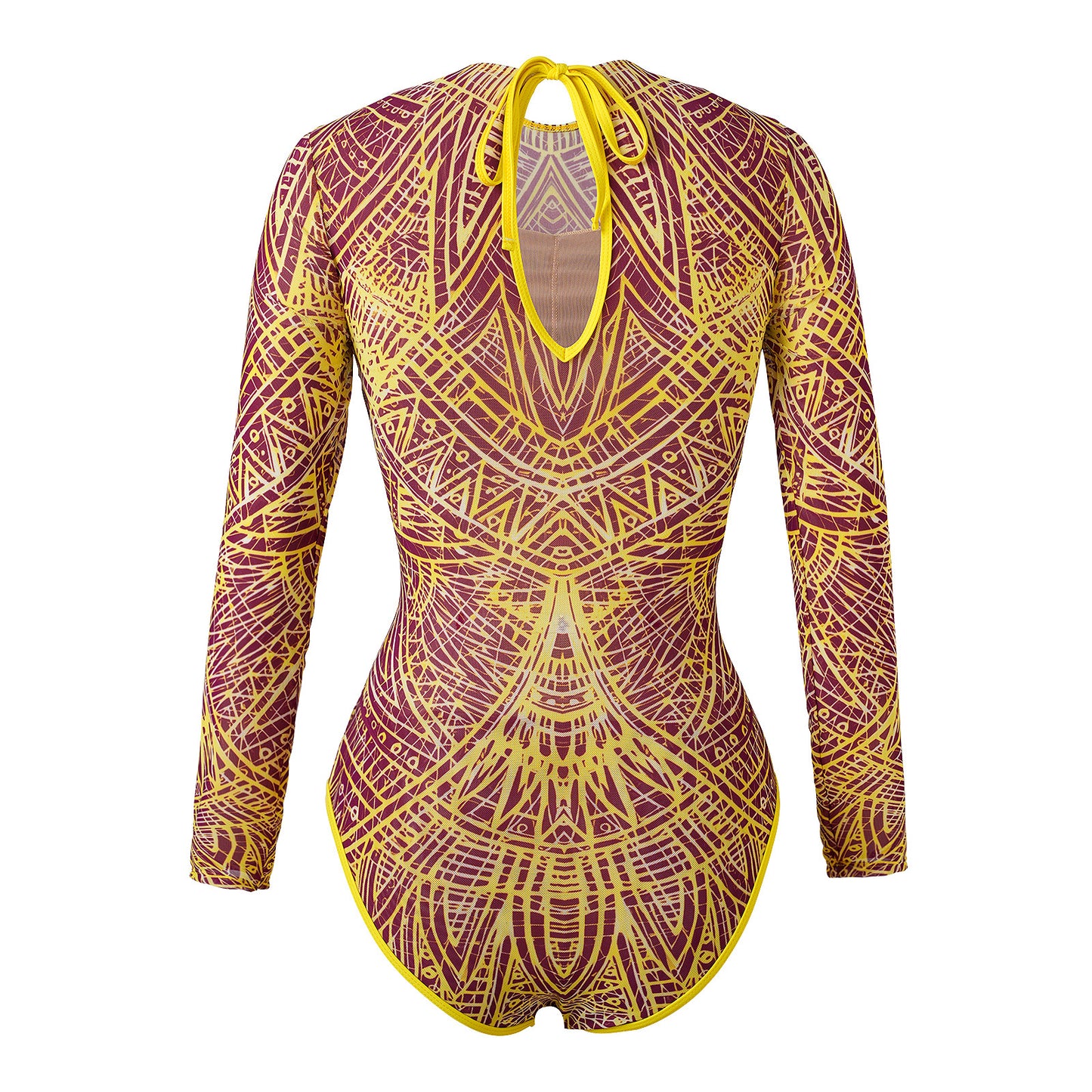 Mandala Totem lightweight Sheer mesh cover-up Long-sleeve One-Piece Surf Rashguard