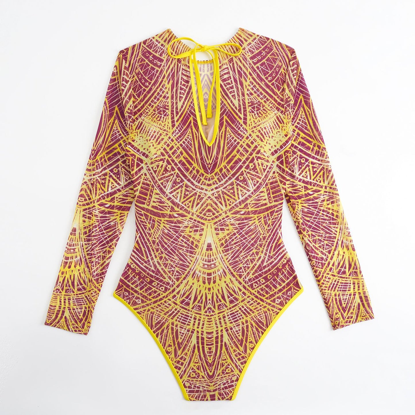 Mandala Totem lightweight Sheer mesh cover-up Long-sleeve One-Piece Surf Rashguard