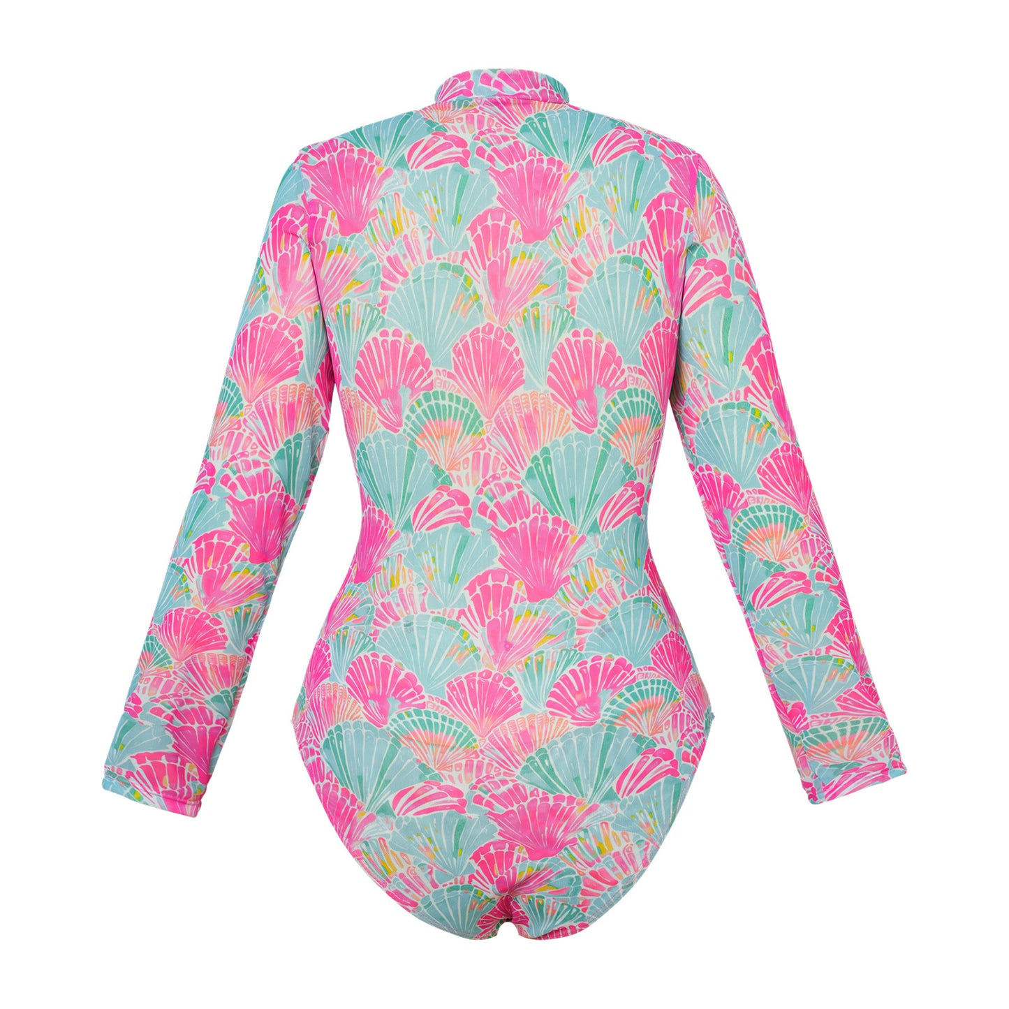 Ocean scallops Long-sleeve One-Piece Surf Rashguard Sheer mesh cover-up