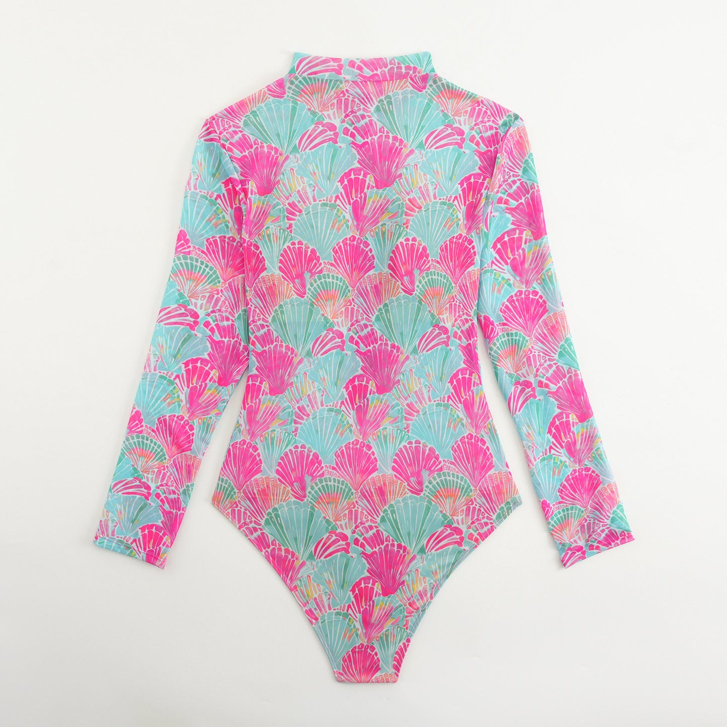 Ocean scallops Long-sleeve One-Piece Surf Rashguard Sheer mesh cover-up