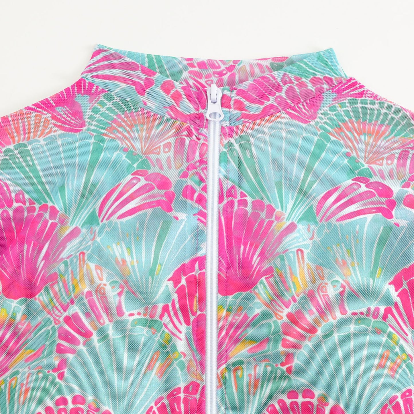 Ocean scallops Long-sleeve One-Piece Surf Rashguard Sheer mesh cover-up