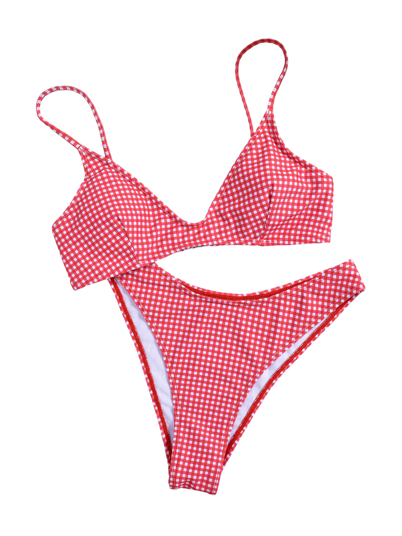 Vintage Red Gingham Beach Surf Top High-cut swim Bottoms Set