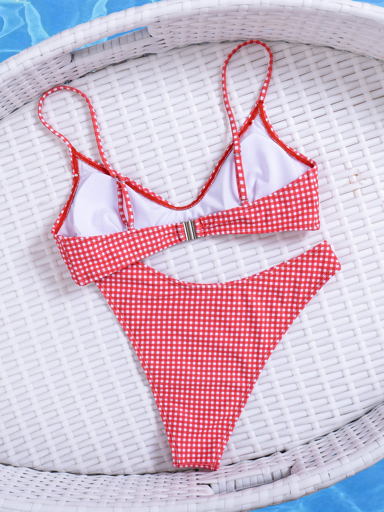 Vintage Red Gingham Beach Surf Top High-cut swim Bottoms Set