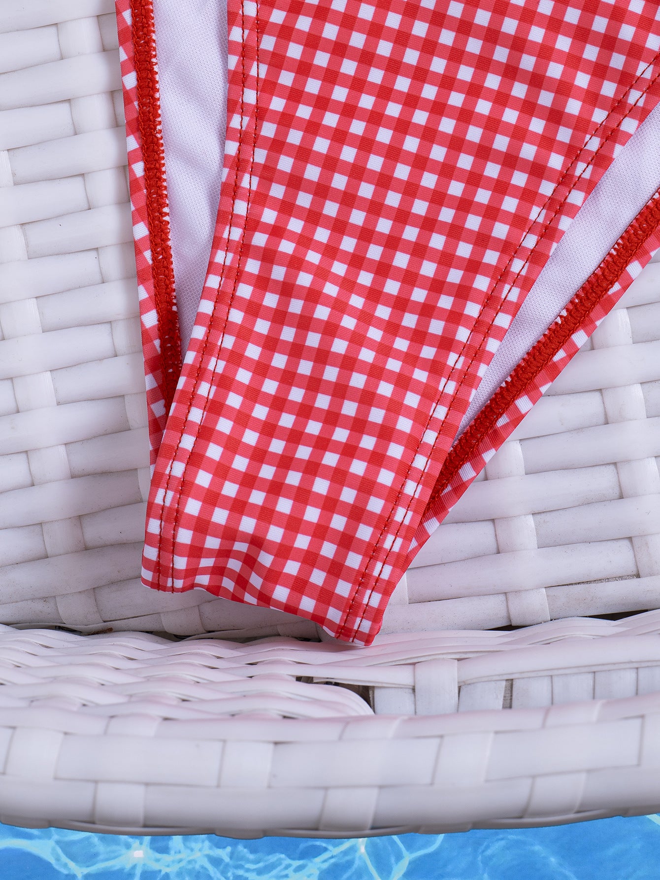 Vintage Red Gingham Beach Surf Top High-cut swim Bottoms Set
