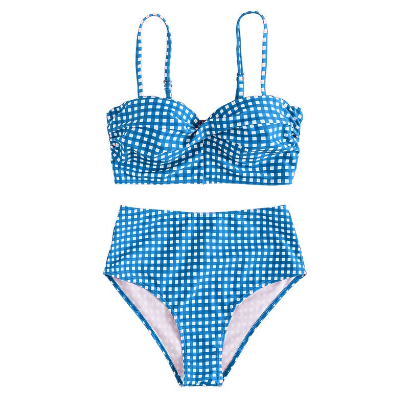 Gingham print longline surf top & High-Waisted Surf Bottoms Set