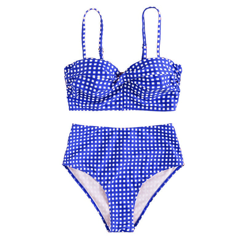 Gingham print longline surf top & High-Waisted Surf Bottoms Set