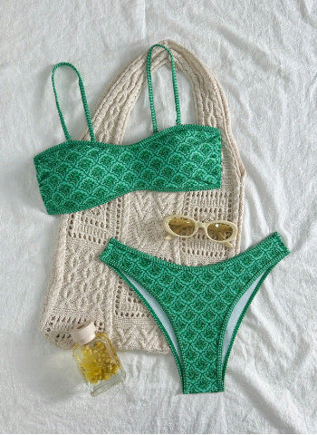 Beach Day Floral Pattern Bandeau Bikini Top surf set