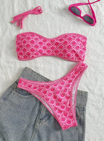 Beach Day Floral Pattern Bandeau Bikini Top surf set
