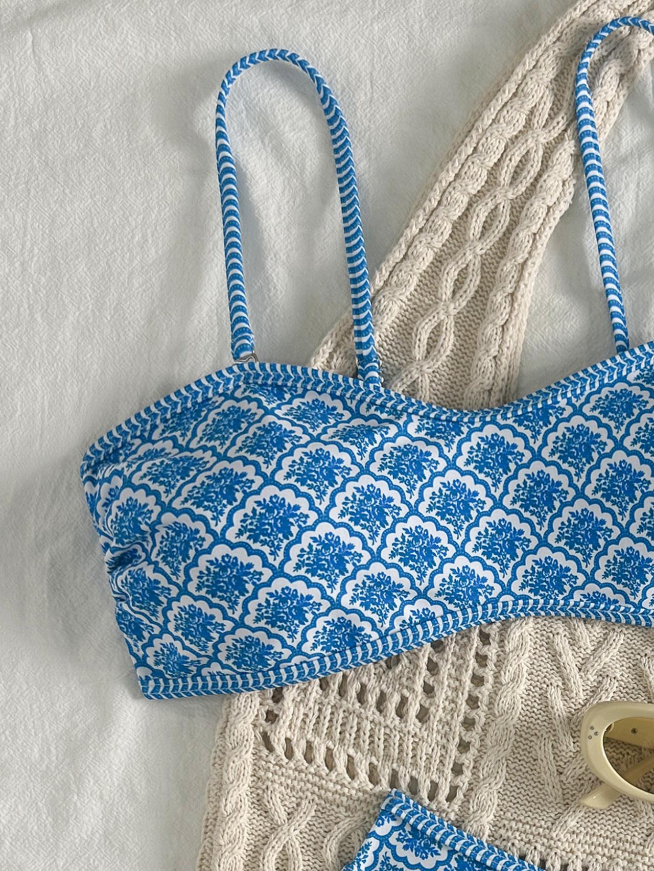 Beach Day Floral Pattern Bandeau Bikini Top surf set