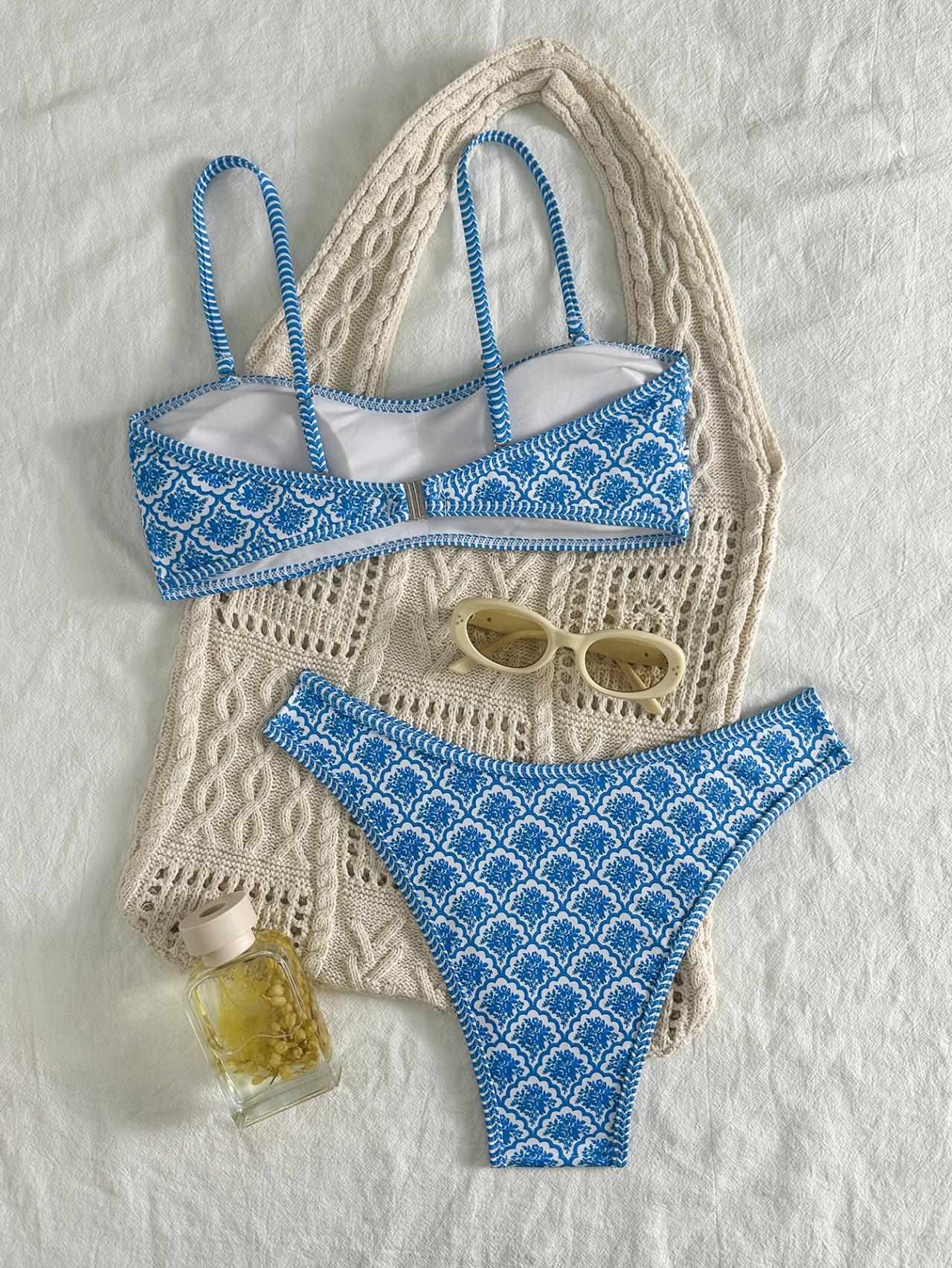 Beach Day Floral Pattern Bandeau Bikini Top surf set