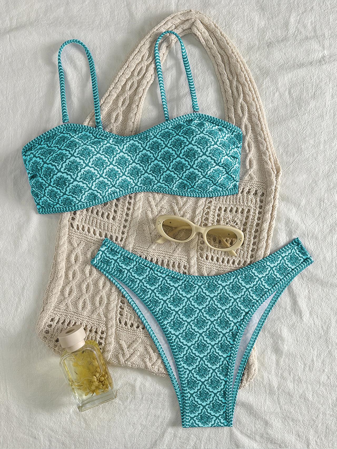 Beach Day Floral Pattern Bandeau Bikini Top surf set