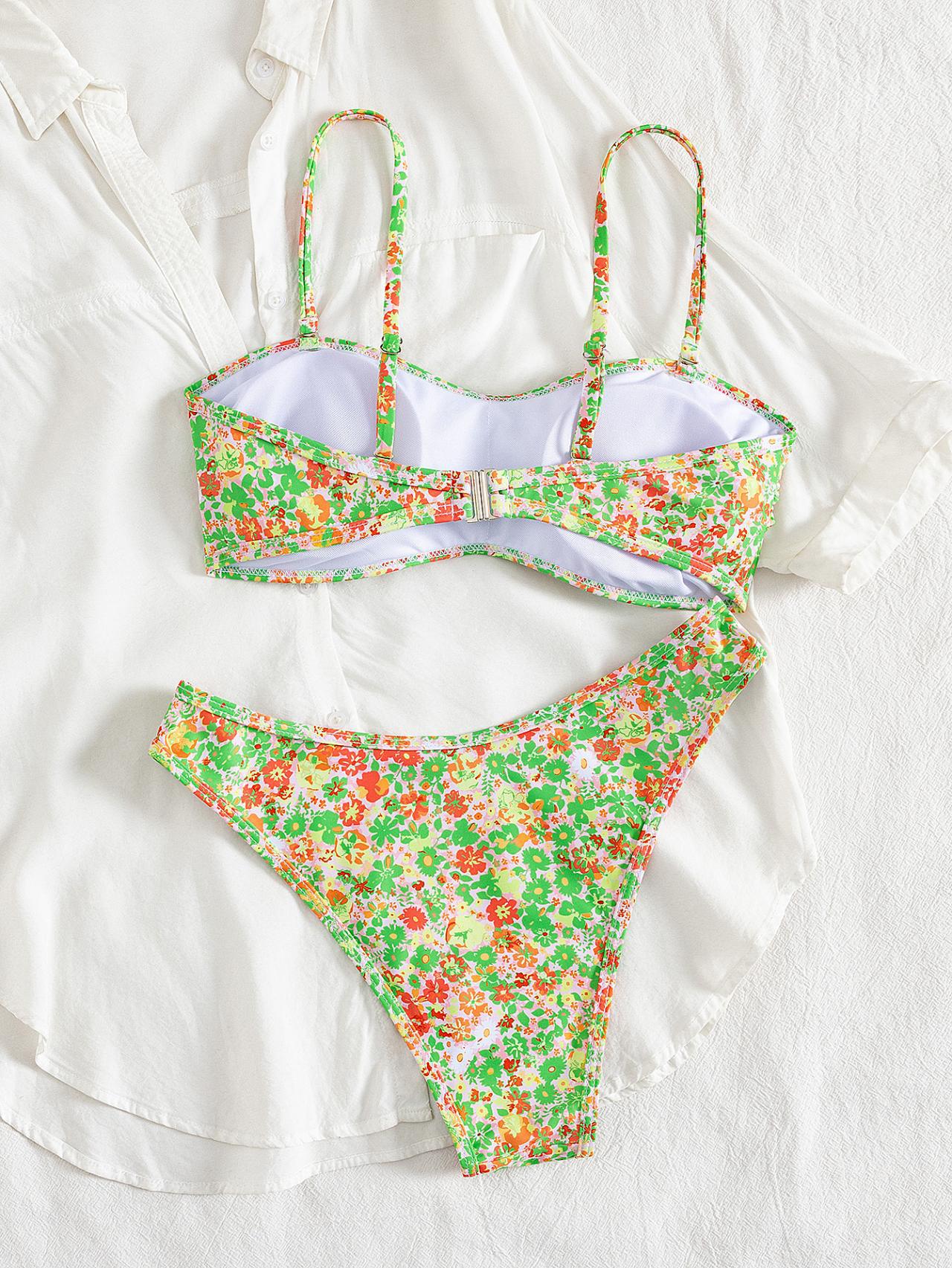 Hawaiian Hibiscus Floral Pattern Bandeau Bikini Top surf set
