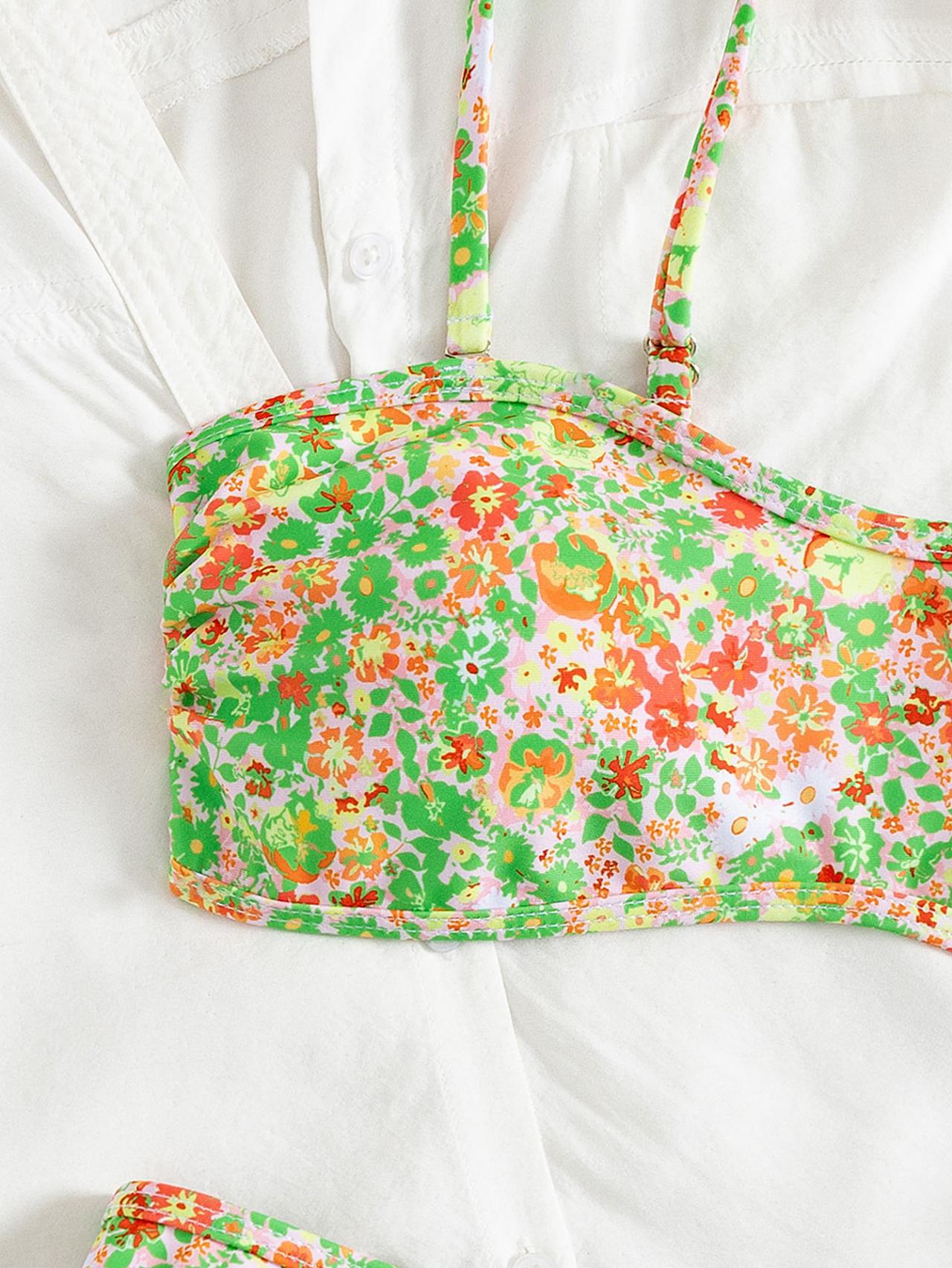 Hawaiian Hibiscus Floral Pattern Bandeau Bikini Top surf set