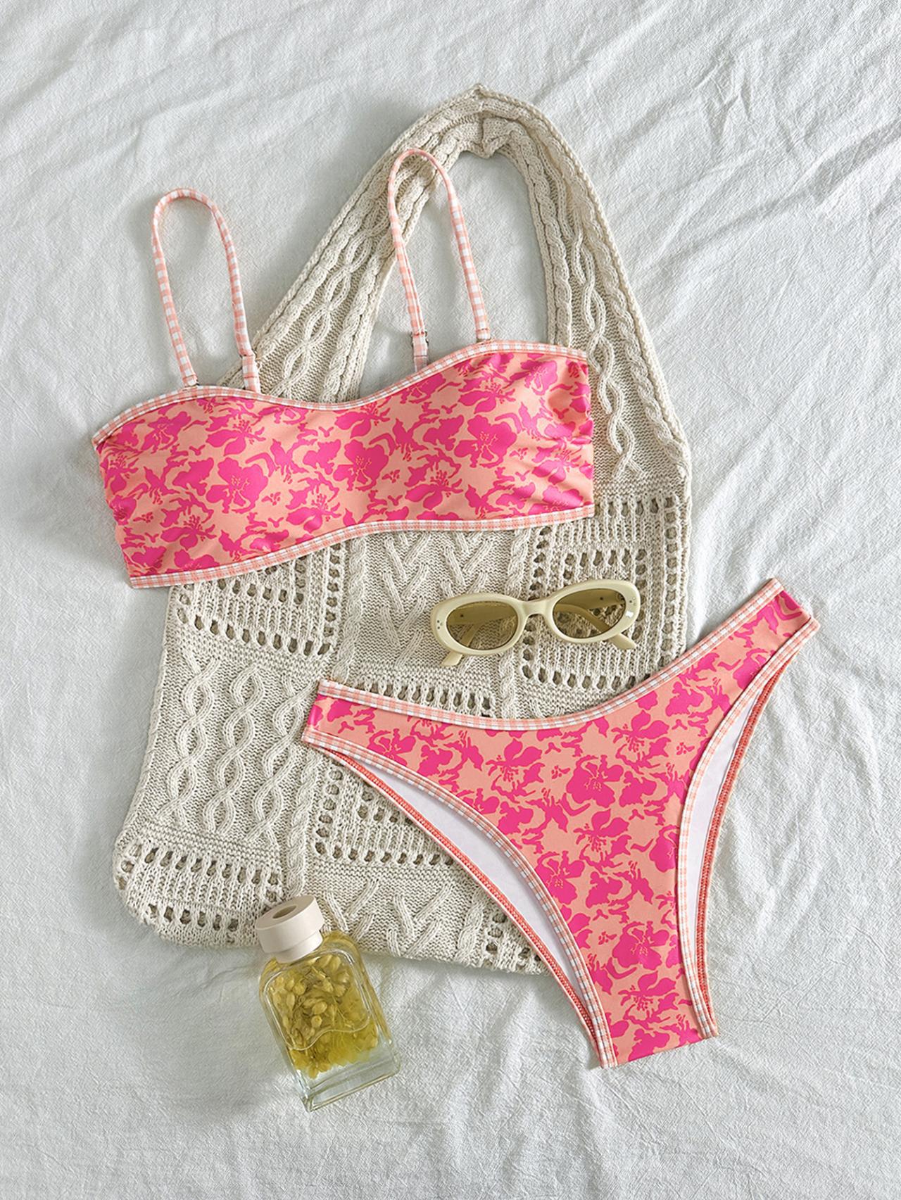 Hawaiian Hibiscus Floral Pattern Bandeau Bikini Top surf set