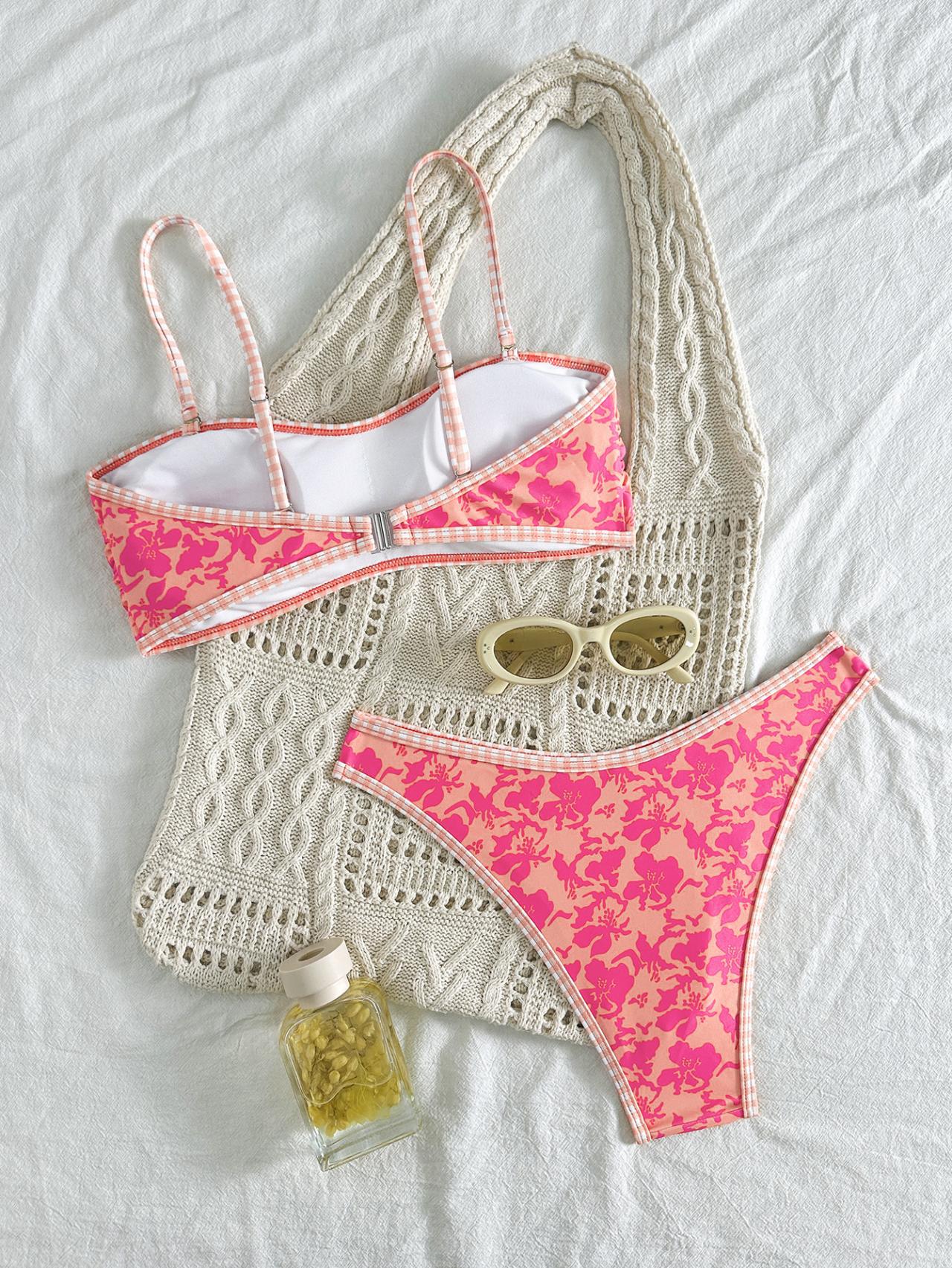 Hawaiian Hibiscus Floral Pattern Bandeau Bikini Top surf set