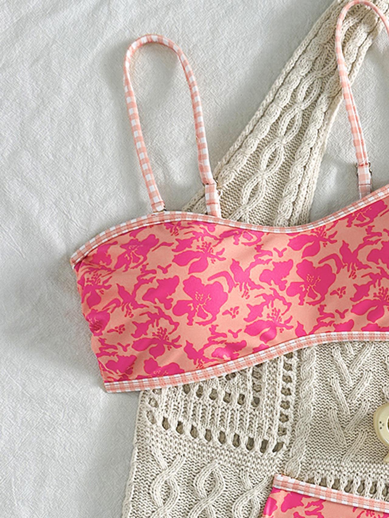 Hawaiian Hibiscus Floral Pattern Bandeau Bikini Top surf set