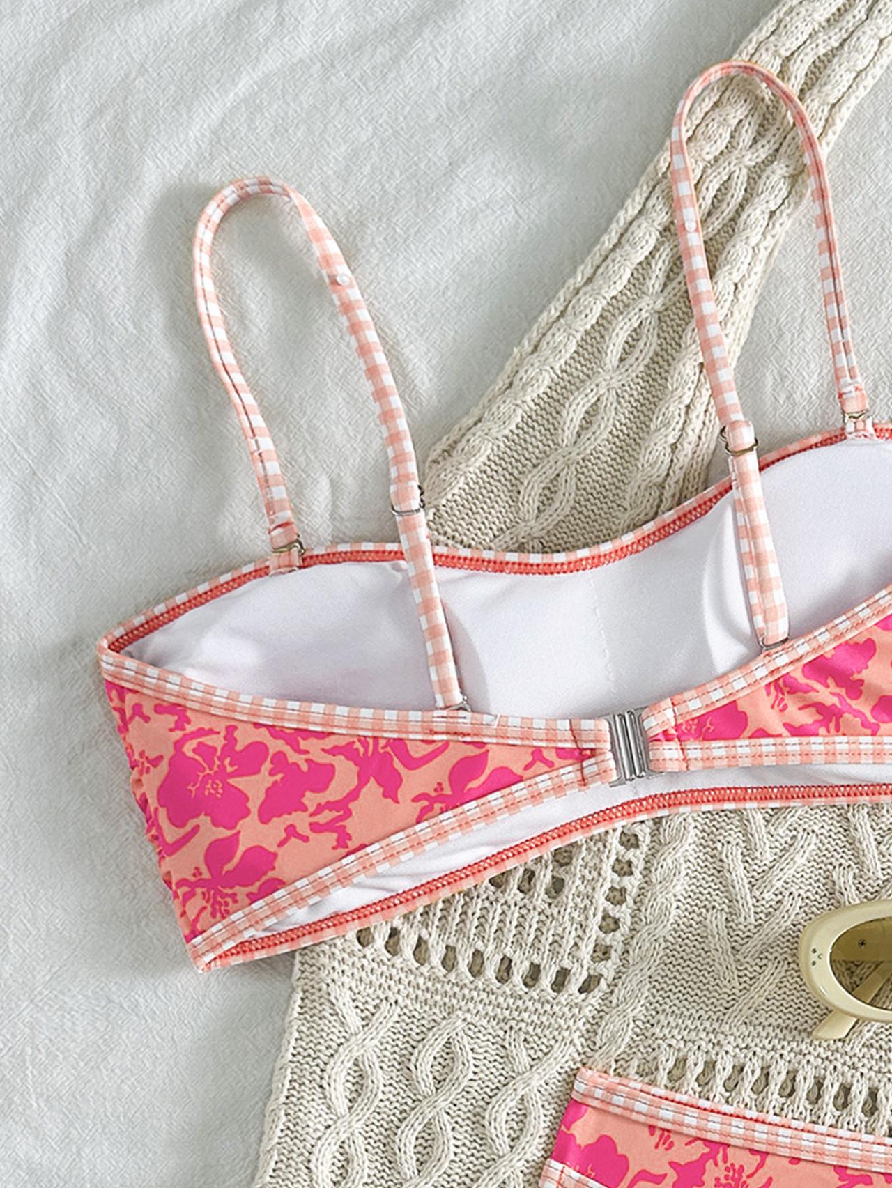 Hawaiian Hibiscus Floral Pattern Bandeau Bikini Top surf set
