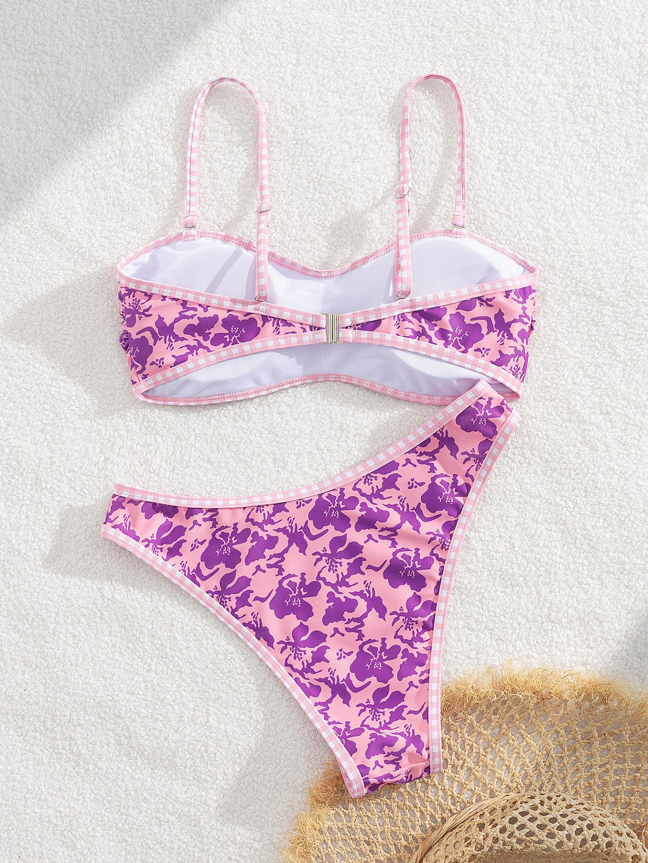 Hawaiian Hibiscus Floral Pattern Bandeau Bikini Top surf set