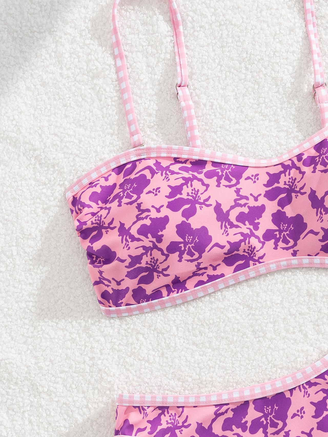 Hawaiian Hibiscus Floral Pattern Bandeau Bikini Top surf set