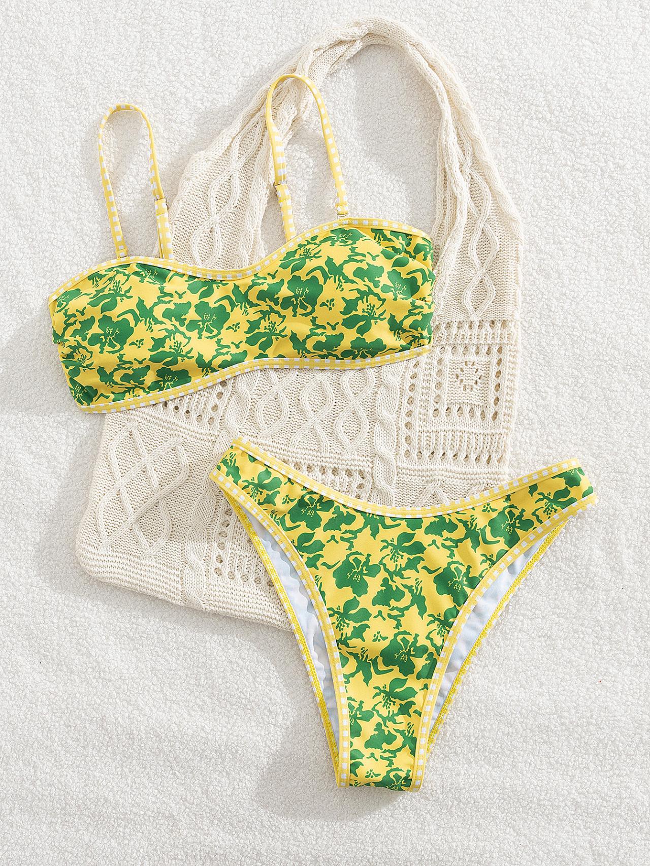 Hawaiian Hibiscus Floral Pattern Bandeau Bikini Top surf set