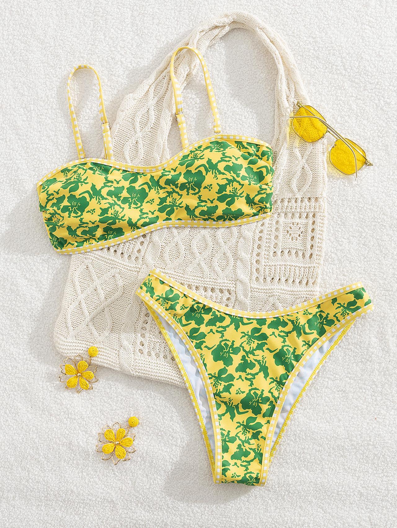 Hawaiian Hibiscus Floral Pattern Bandeau Bikini Top surf set