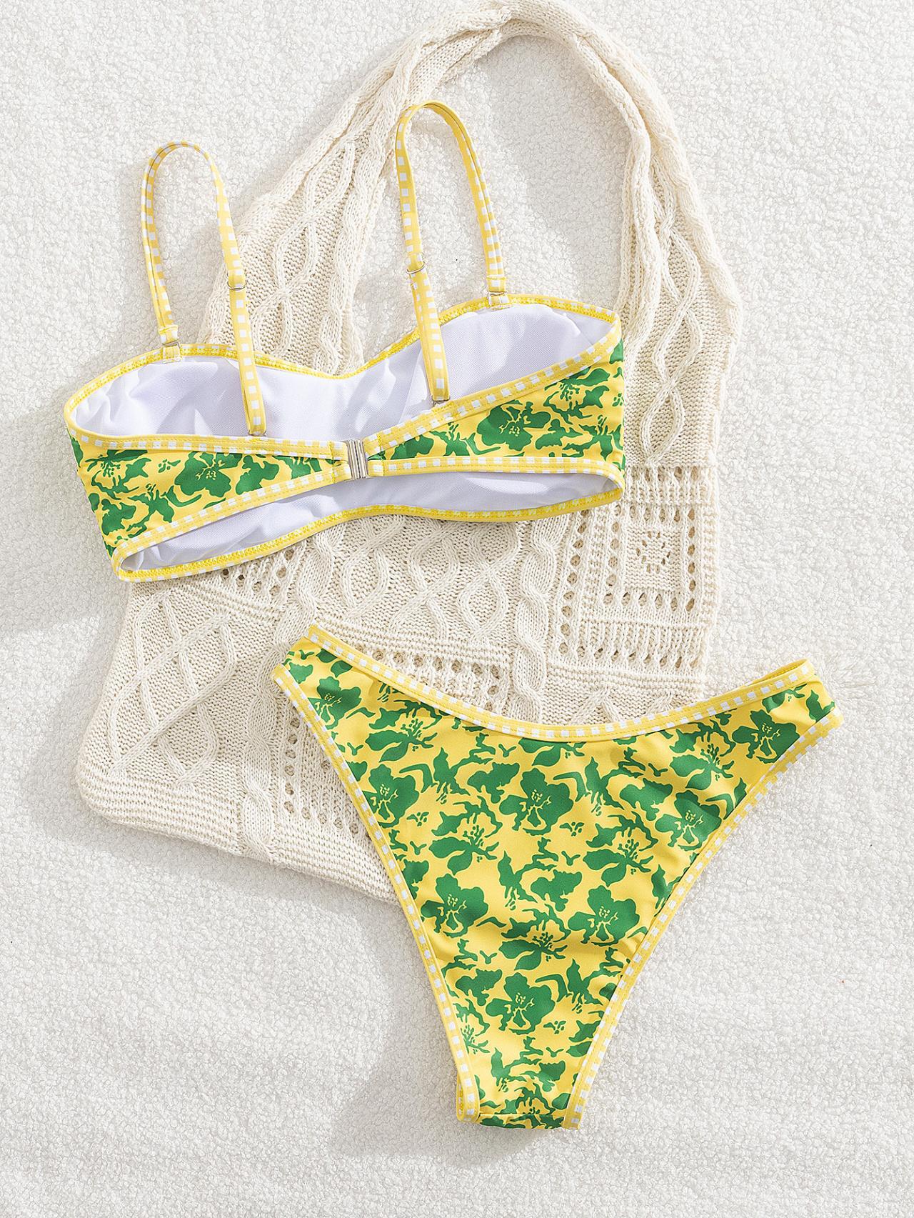 Hawaiian Hibiscus Floral Pattern Bandeau Bikini Top surf set