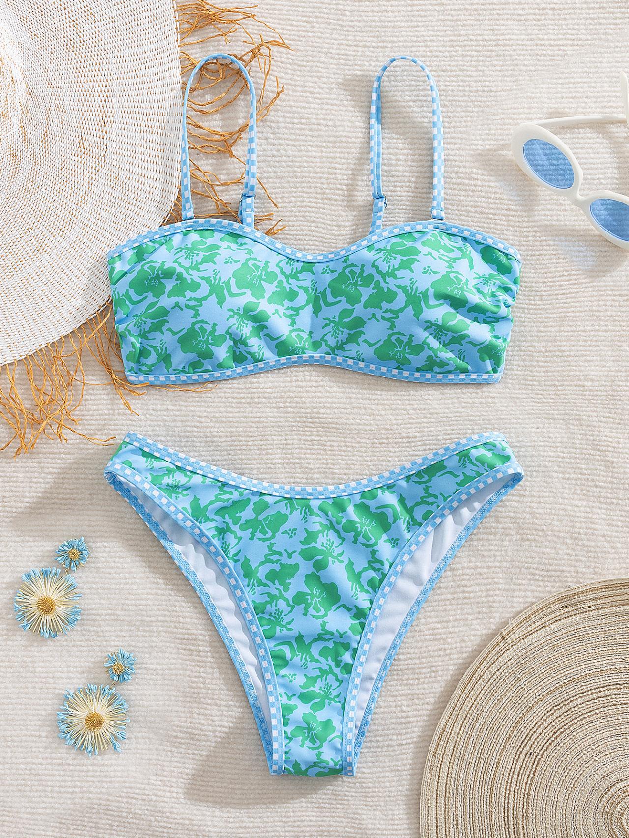 Hawaiian Hibiscus Floral Pattern Bandeau Bikini Top surf set