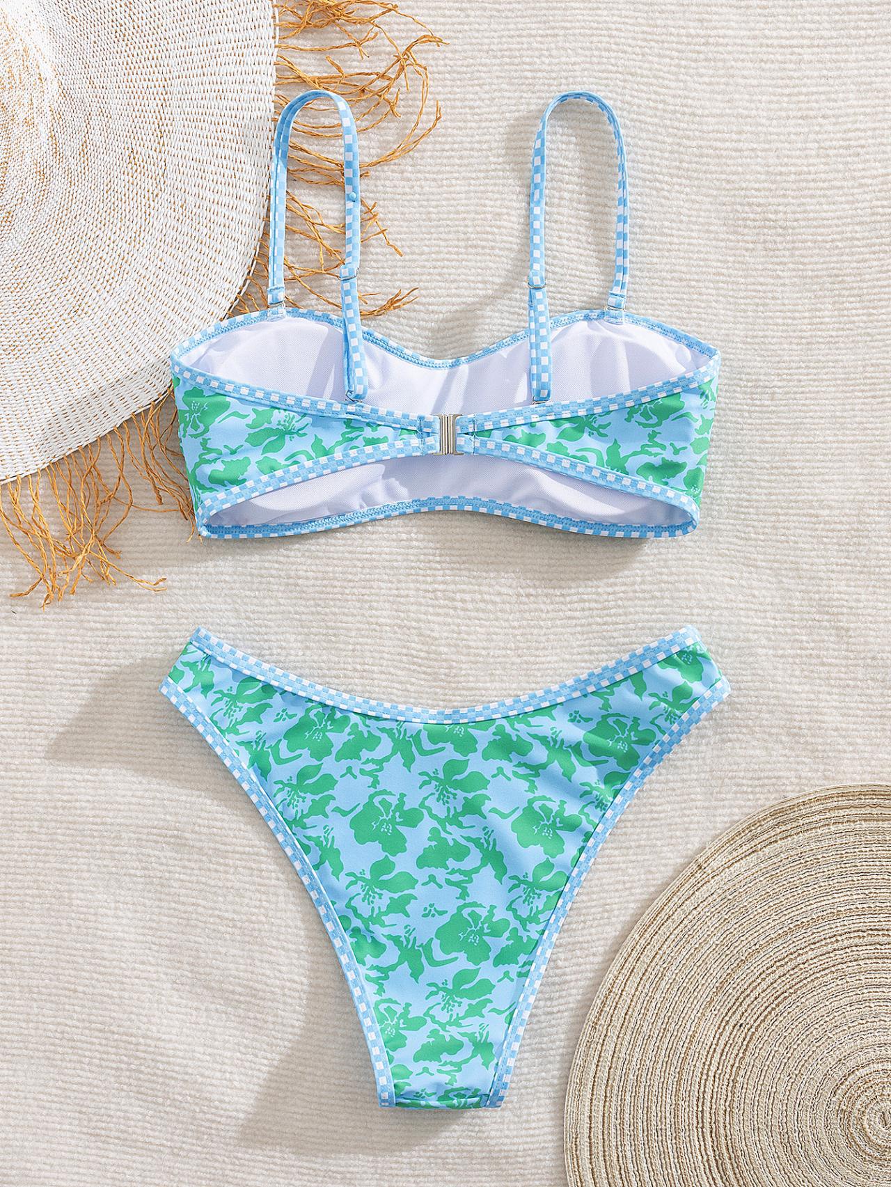 Hawaiian Hibiscus Floral Pattern Bandeau Bikini Top surf set