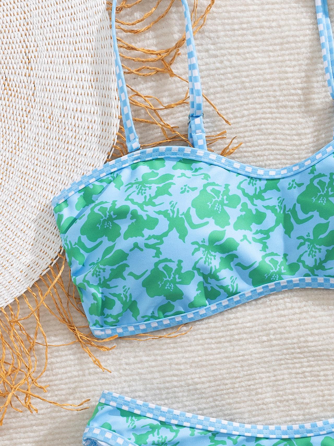 Hawaiian Hibiscus Floral Pattern Bandeau Bikini Top surf set