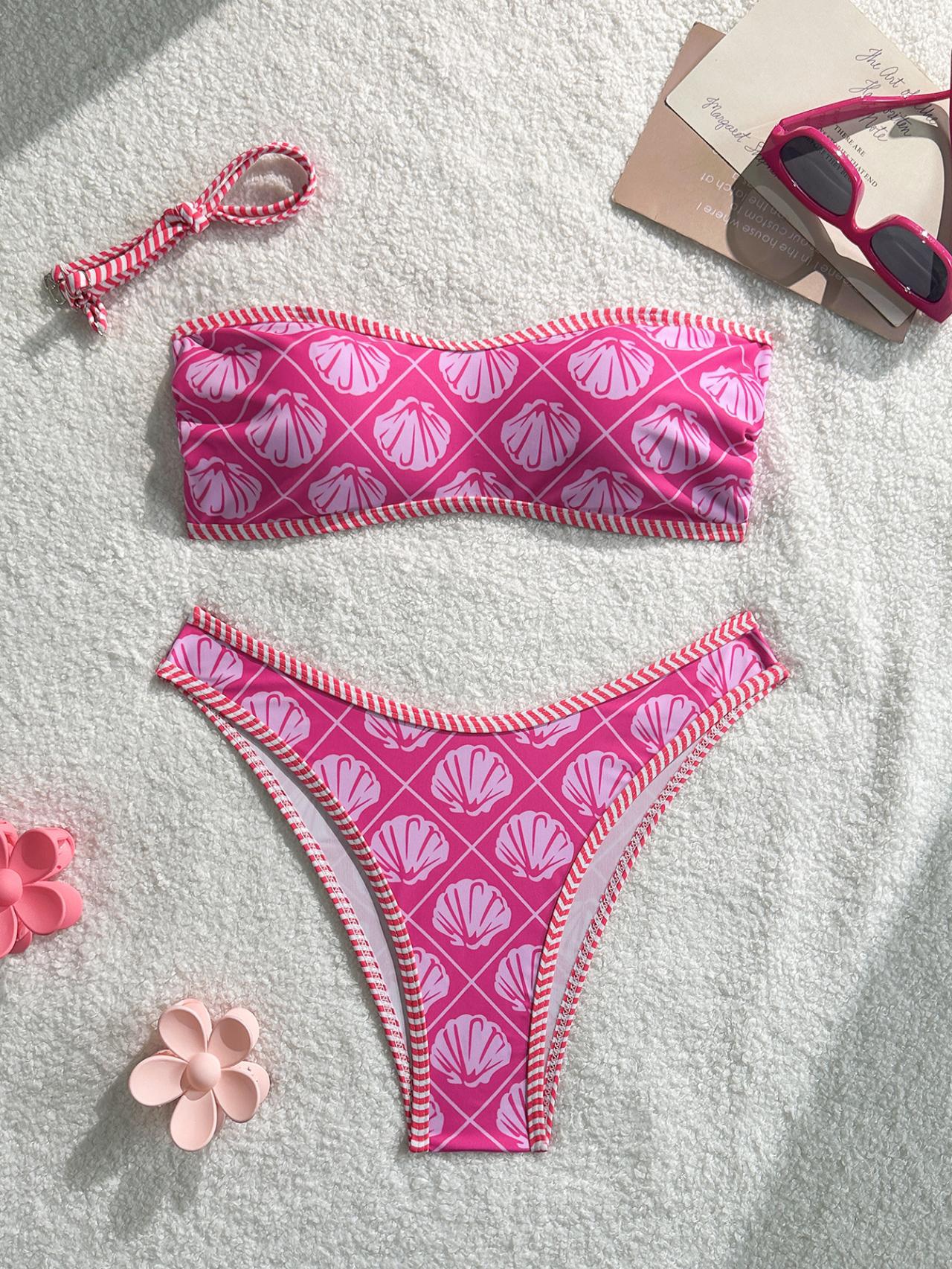 Breeze Hawaiian vacation Floral Pattern Bandeau Bikini Top surf set