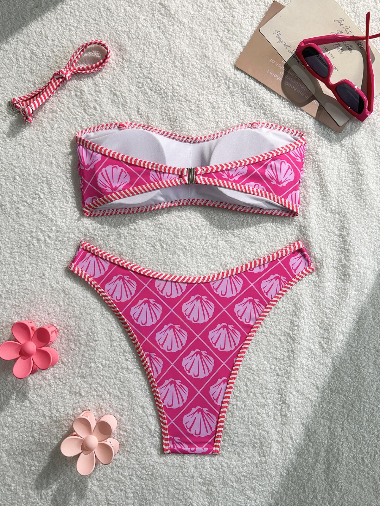 Breeze Hawaiian vacation Floral Pattern Bandeau Bikini Top surf set