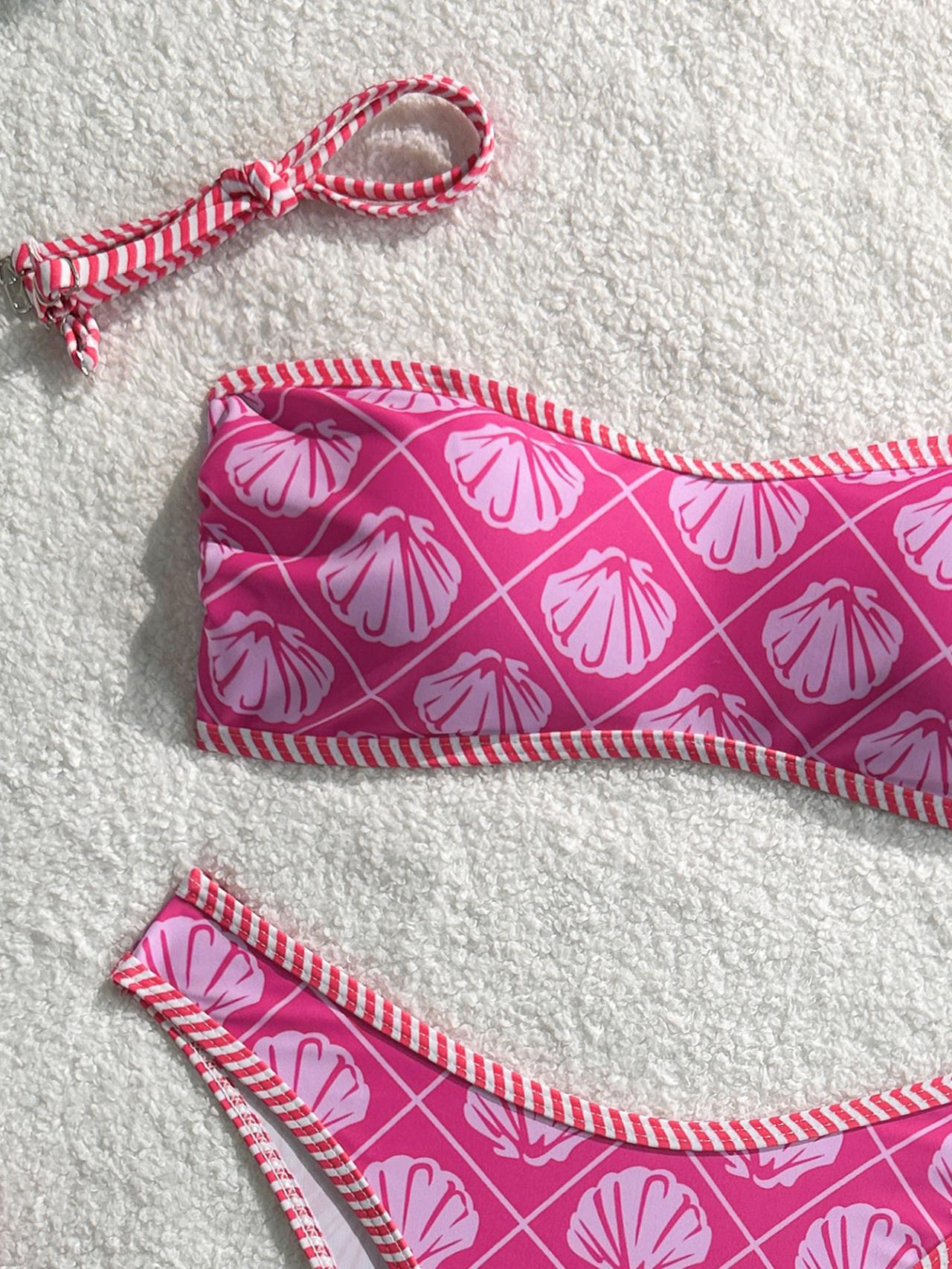 Breeze Hawaiian vacation Floral Pattern Bandeau Bikini Top surf set