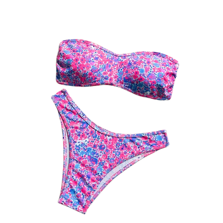 Breeze Hawaiian vacation Floral Pattern Bandeau Bikini Top surf set