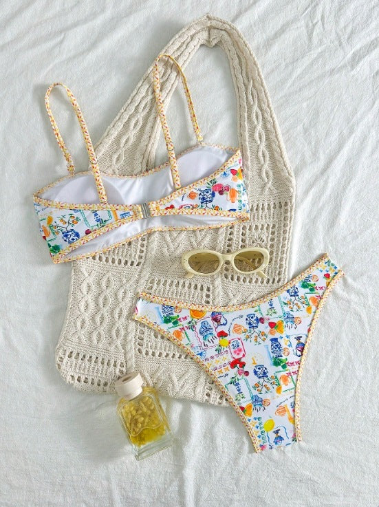 Breeze Hawaiian vacation Floral Pattern Bandeau Bikini Top surf set
