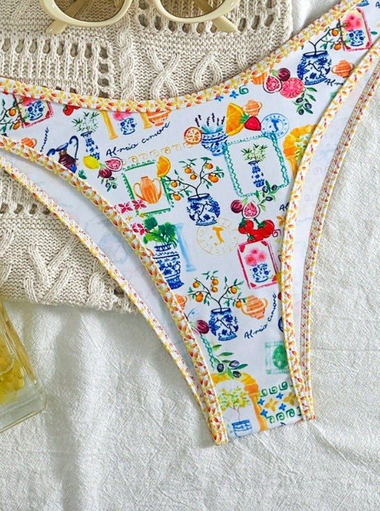 Breeze Hawaiian vacation Floral Pattern Bandeau Bikini Top surf set