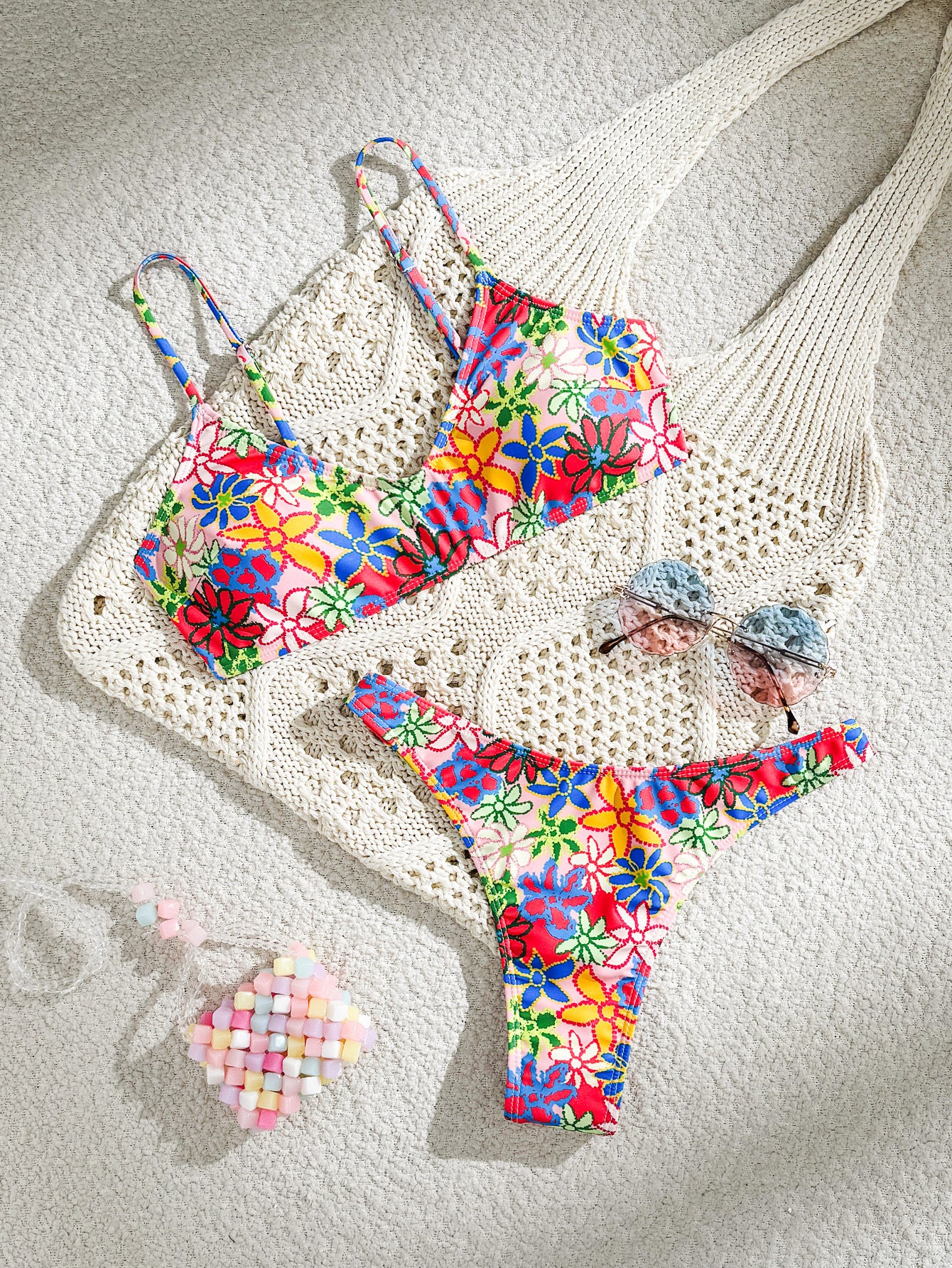 Vintage Hawaiian Multi Floral Pattern surf Top Set