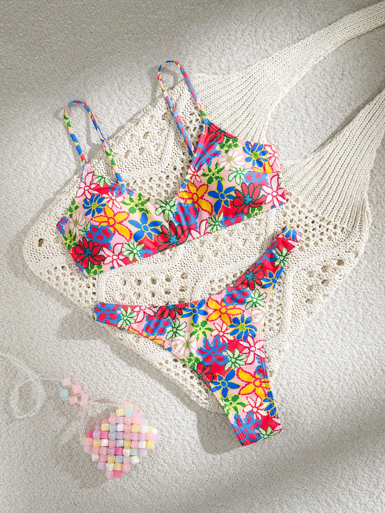 Vintage Hawaiian Multi Floral Pattern surf Top Set
