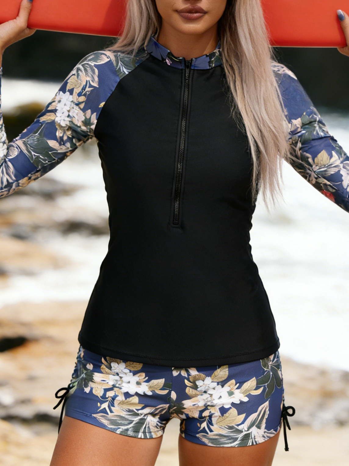 Tropical floral Rash Guard & Surf boxer Set