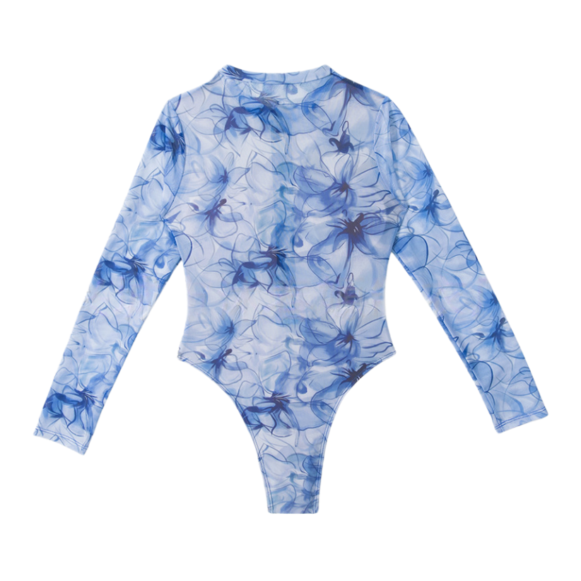 Punk street pattern zip front long sleeve high cut Surf suit