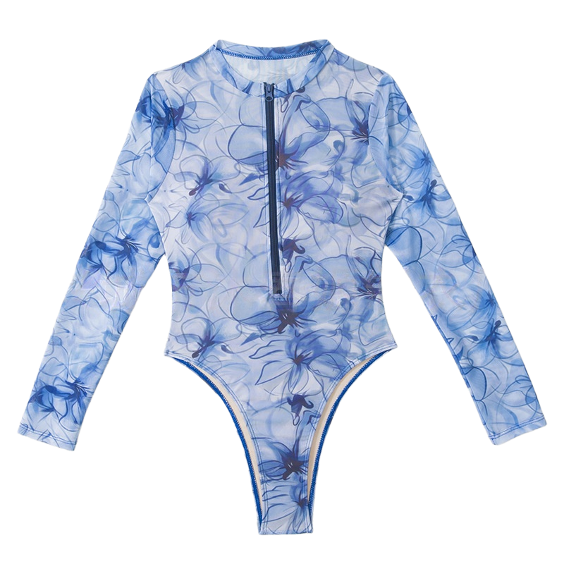Punk street pattern zip front long sleeve high cut Surf suit