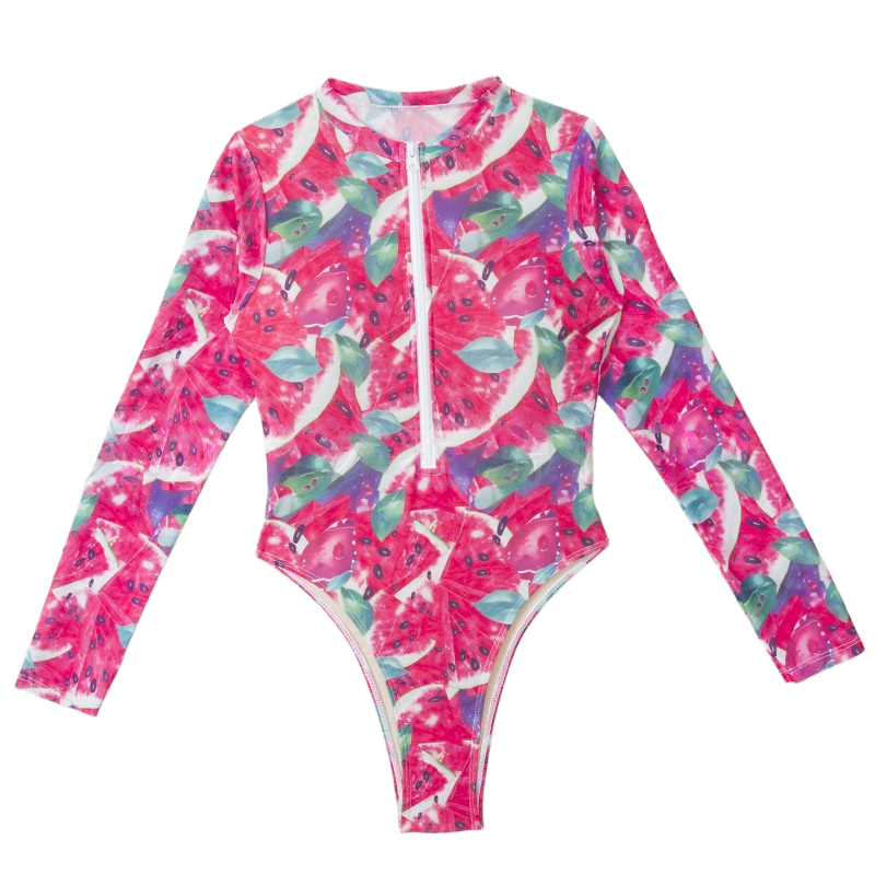 Punk street pattern zip front long sleeve high cut Surf suit