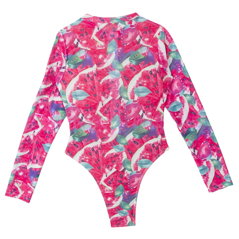 Punk street pattern zip front long sleeve high cut Surf suit