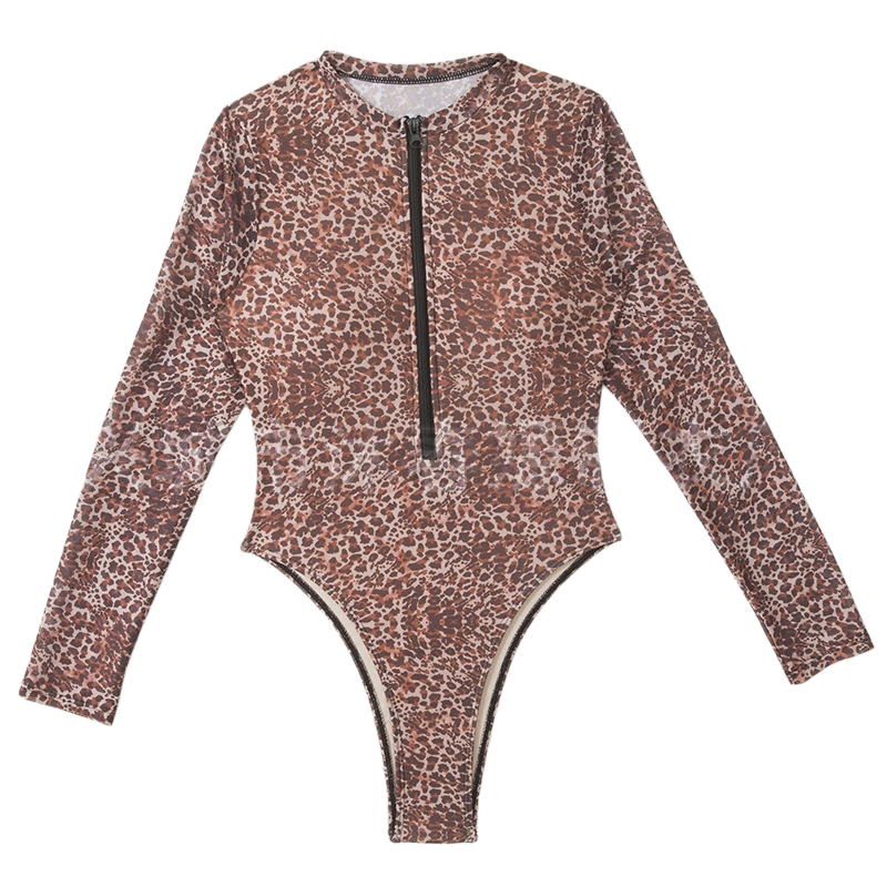 Punk street pattern zip front long sleeve high cut Surf suit