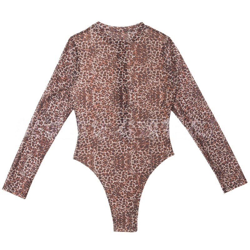 Punk street pattern zip front long sleeve high cut Surf suit