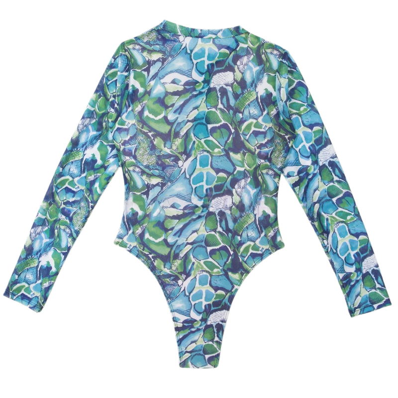 Punk street pattern zip front long sleeve high cut Surf suit