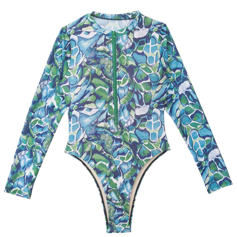 Punk street pattern zip front long sleeve high cut Surf suit