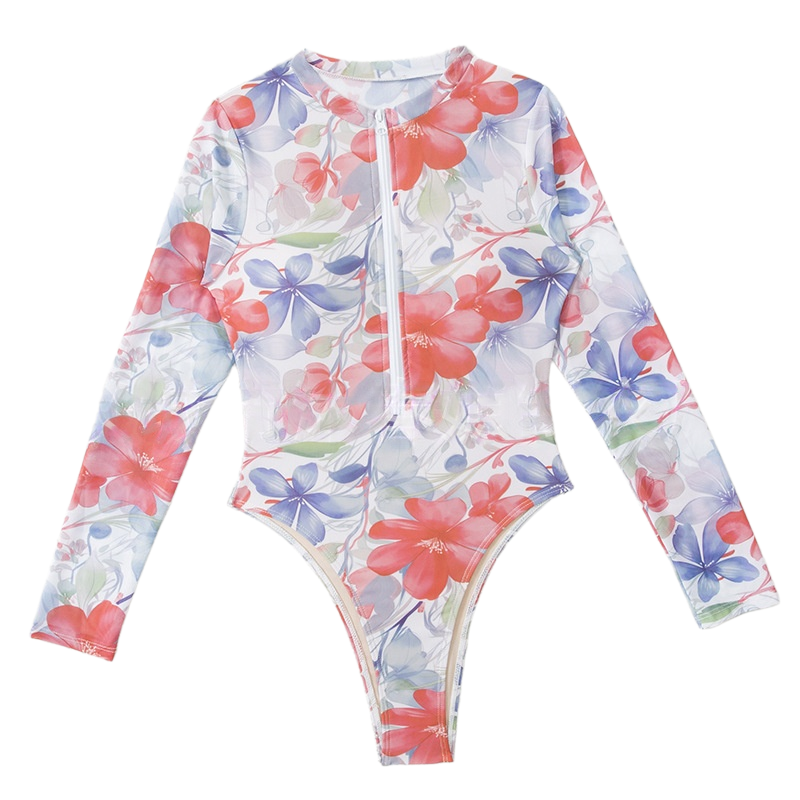 Punk street pattern zip front long sleeve high cut Surf suit