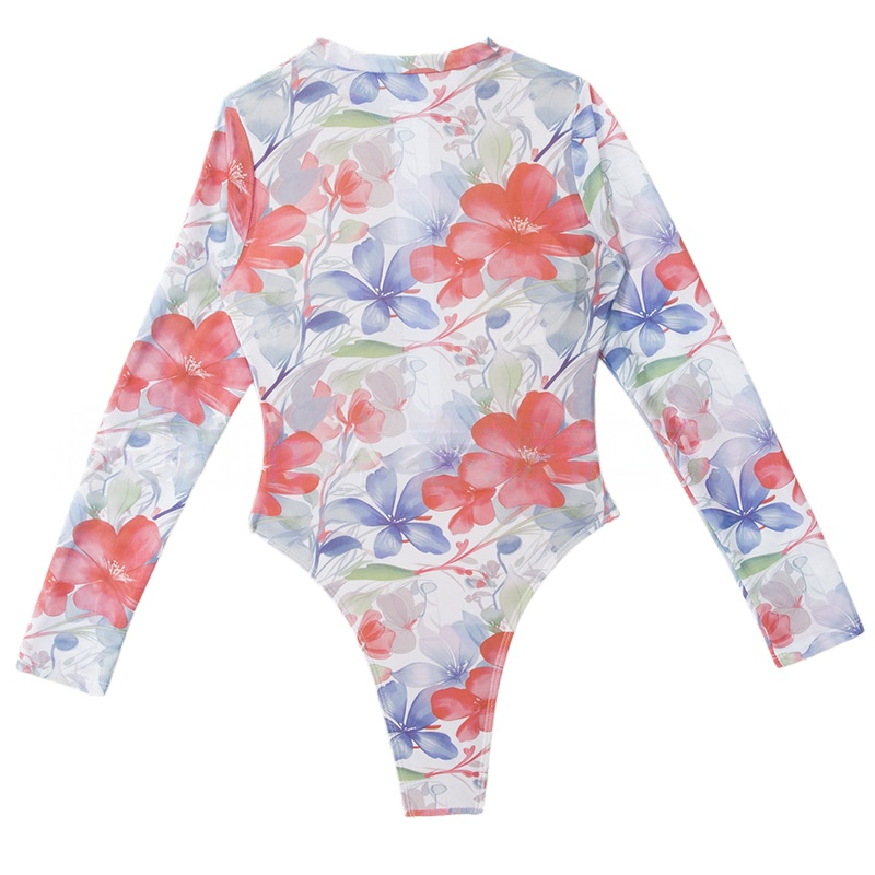 Punk street pattern zip front long sleeve high cut Surf suit