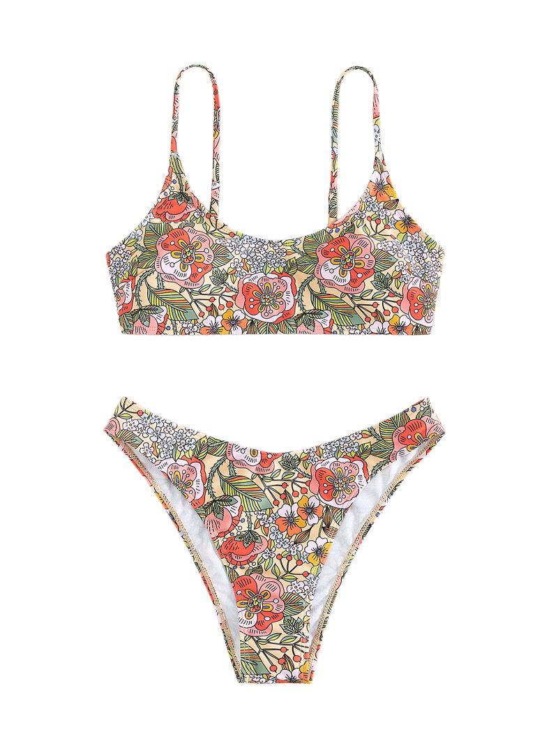 Long Island floral pattern Bandeau Bikini Top surf set
