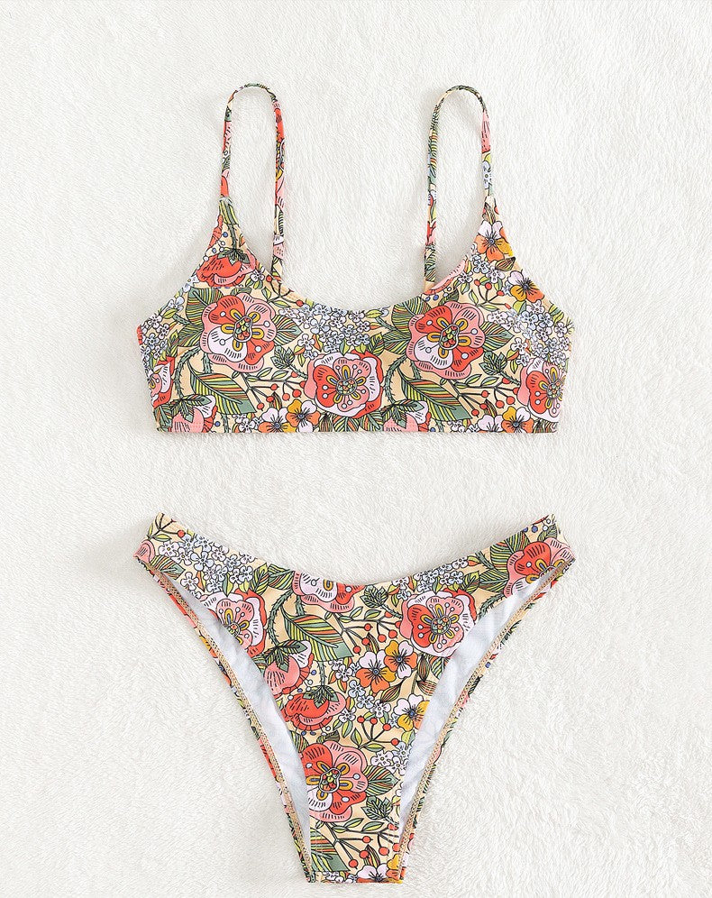 Long Island floral pattern Bandeau Bikini Top surf set